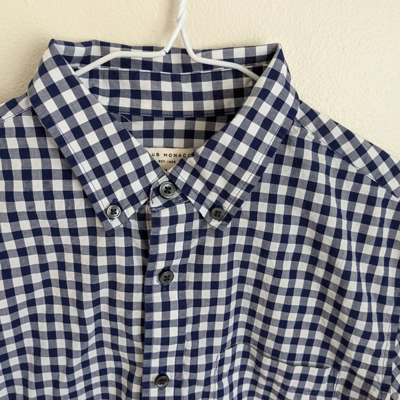 Club Monaco Men's Slim S Blue Check Button Down - Picture 2 of 7